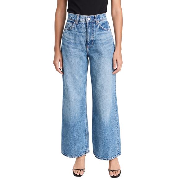 Reformation 'Cary' Blue Cotton High Rise Wide Leg Cropped Denim Jean Size 26 - Picture 1 of 4